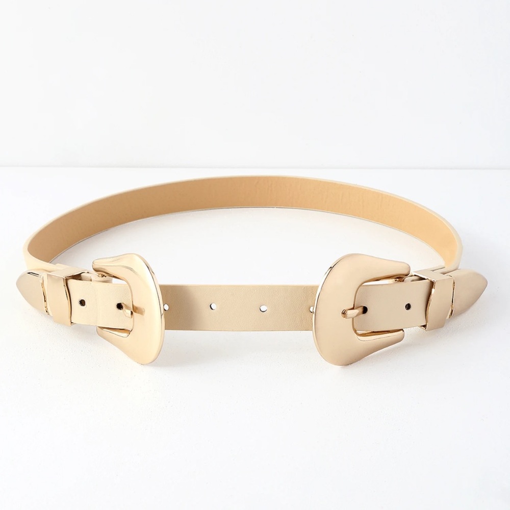 Showboat Beige Double Buckle Belt
